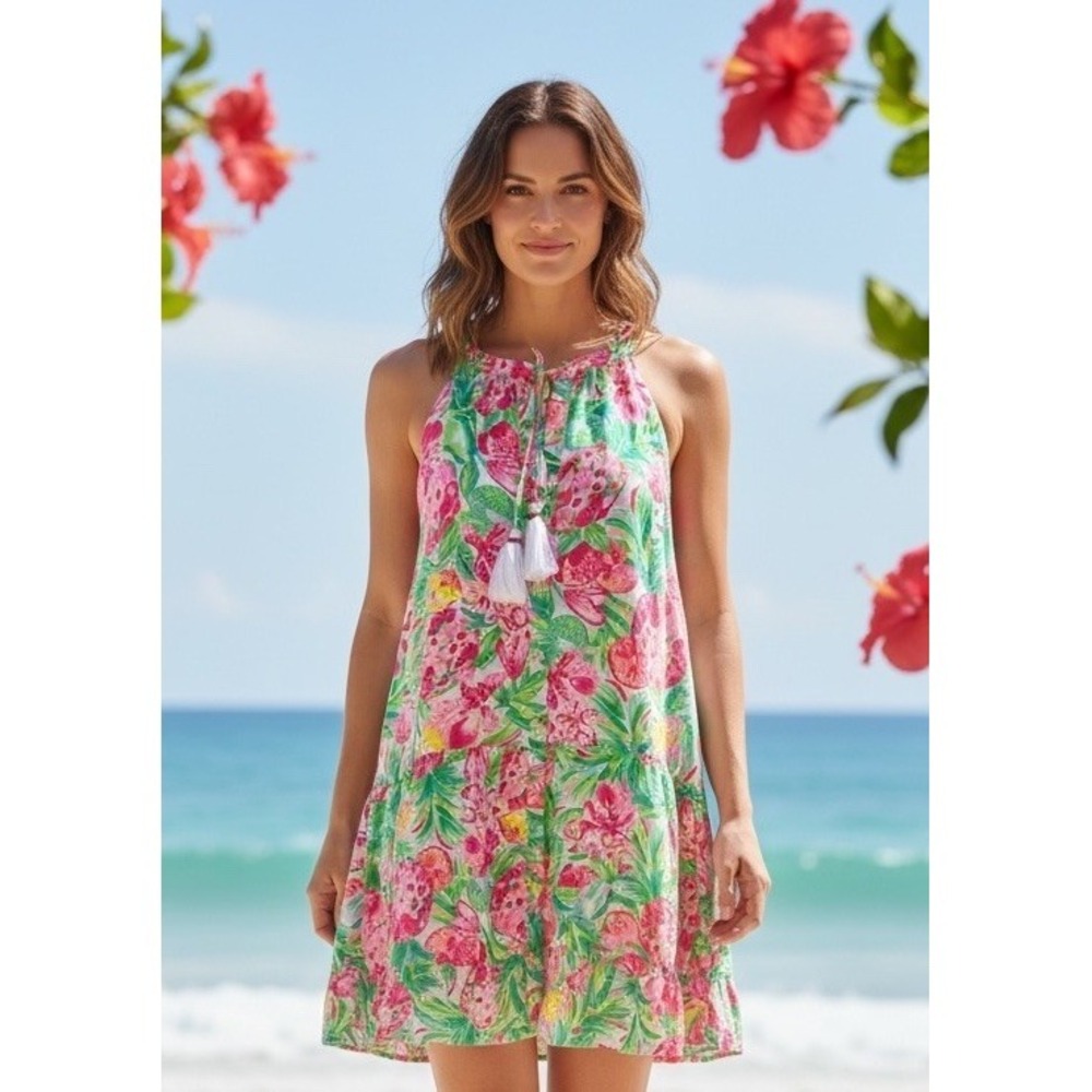Lilly Pulitzer Carolane Lileeze Halter Swing Dress Pear Necessities L Large $198